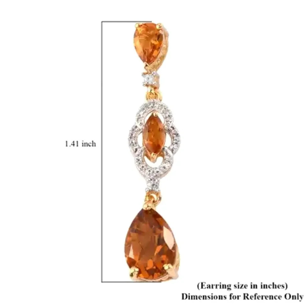 Madeira Citrine & White Zircon Dangle Earrings - Picture 5 of 7